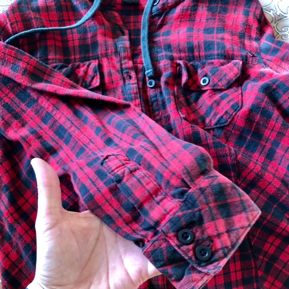 Red and black button up hoodie
